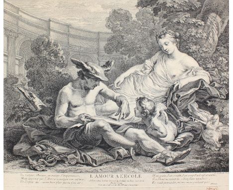 Gaillard, René: (1722/23 Paris 1790). L'amour a l'ecole. Kupferstich nach Vanloo, 1744. Plgr. ca. 29 x 36 cm, mit schmalem Rd