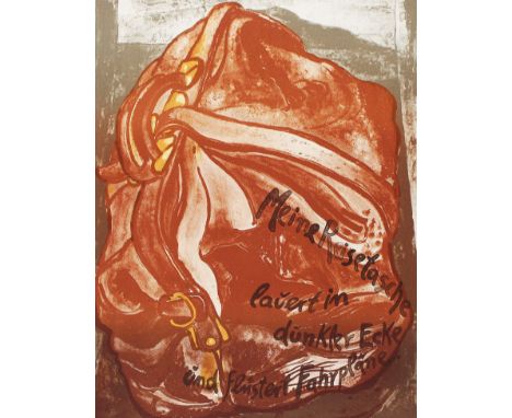 Grass, Günter: (1927 Danzig - Lübeck 2015). "Meine Reisetasche lauert in dunkler Ecke und flüstert Fahrpläne...". Farblithogr