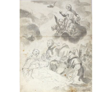 Antonius von Padua.: Tod des heiligen Antonius auf dem Rückweg nach Padua. Der Heilige mit entrücktem Blick u. einer Lilie im
