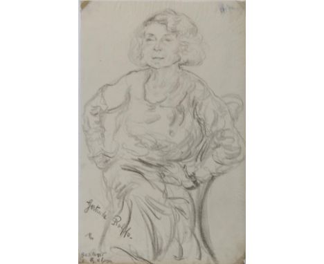 Stumpp, Emil: (1886 Neckarzimmern - Stuhm 1941). Gertrude Rolffs. Kniestück, sitzend. Kohlezeichnung auf transparentem Zeiche