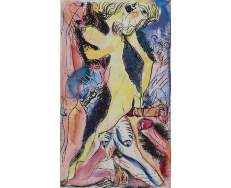 Naumann, Hermann: (1930 Kötzschenbroda - tätig in Dittersbach). "Spießrutenlauf". Kolor. Radierung auf festem Japan 1970. 25 