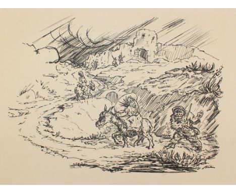 Kubin, Alfred: (1877 Leitmeritz - Zwickledt 1959). "Auf der Flucht". Lithogr. 1920. Blgr. ca. 24 x 32,2 cm. Im Stein sign. - 