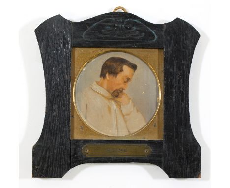 Heine, Heinrich.: Portrait des schlafenden Heinrich Heine. Anonymes Öl auf Papier, auf Glas geklebt, entweder n. der Lithogra