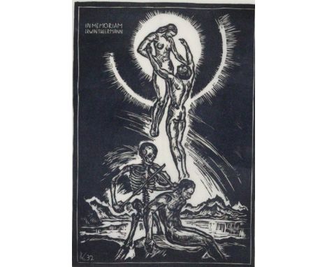 Koch,Rudolf: (1902 Braunschweig 1985). In Memoriam. Erwin Theermann. Orig.- Holzschnitt auf Japan, 1932. Ca. 27 x 18,5 cm. Bl
