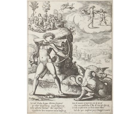 Daddi, Bernardo: (1512 Rom 1570). Die Geschichte von Apollo und Daphne. Kupferstich. Plgr. ca. 24 x 18 cm, Blgr. ca. 27 x 21 