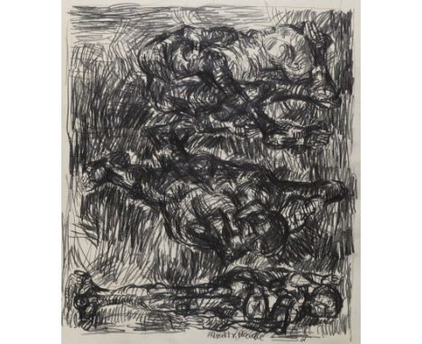 Hauke, Albrecht von: (20. Jh.). Im Gras liegende Menschen. Bleistiftzeichnung auf leichtem Karton 1961. Blgr. 36,7 x 30 cm. U
