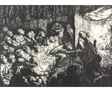 Silovsky, Vladimír: (1891 Libán - Prag 1974). Puppentheater, auf der Bühne Gespenst mit Totenkopf. Holzschnitt. 20,7 x 27,7 c