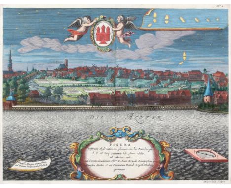Kometensichtung.: Figura referens abservationis phaenomeni hic Hamburgi d. 6.16. July currente hôc Anno 1665. Kolor. Kupferst