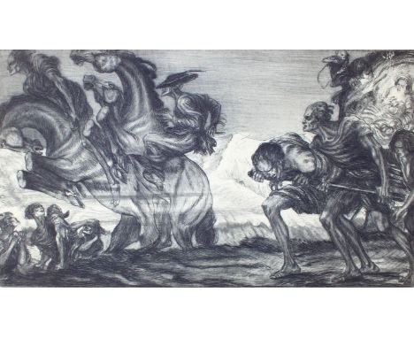 Kolb, Alois: (1875 Wien - Leipzig 1942). "Nebelreiter". Radierung, 1926. 15 x 27 cm, Blgr. 25 x 35,5 cm. Sign.   R