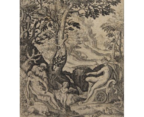 Granthomme, Jacques: (um 1550/60 Douai - Heidelberg um 1622). Venus auf ihrem Wagen beweint den Tod des Adonis. Bl. 4 (von 4)