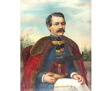 Portrait: eines Mannes in (ungarischer) Paradeuniform. Öl auf Lwd., 1901. 88 x 70 cm. Re. sign. "Balla.F." u. dat. Auf Keilra