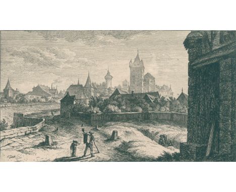 Nürnberg.: Zwischen dem Lauffer &amp; Vestner Thore vor Nürnberg. Radierung von Johann Ch. Erhard (1795 Nürnberg - Rom 1822) 