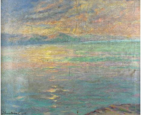 Bardócz, Lajos: (1885 Catalina, Rumänien). Balaton. Öl auf Lwd. 1936. 47 x 57 cm. Unt. li. sign. u. dat. Gerahmt. Verso auf P