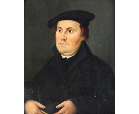 Anonymer Künstler.: Portrait Martin Luther. Öl auf Holz. Ende 18./Anfang 19. Jhdt. 27 x 23 cm. Verso Reste eines Wachssiegels