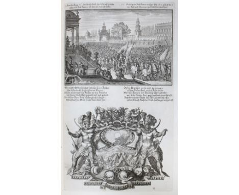 Krauss,J.U.: Historische Bilder-Bibel. 5 Tle. in 1 Bd. Augsburg, Krauss 1700. Mit 5 gest. Front., 5 gest. Tit. u. 136 Kupfert