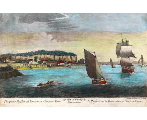 Essex.: Prospectus Purflet ad Tamesim in Comitatu Essex/Le Purfleet sue la Tamise dan le Comtè d`Essex. Altkol. Guckkasten-Ku