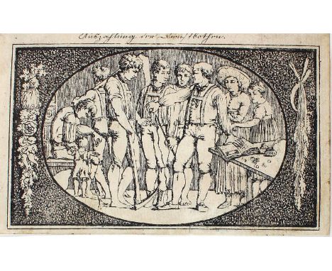 Schiesl, Ferdinand: (1775 München 1820). Auszahlung der Dienstboten. Lithographie. Ca. 9,5 x 15 cm. Punktuell auf Karton mont