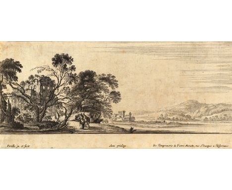 Perelle, Gabriel: (1603 Vernon - Paris 1677). Landschaft mit Ruine. Radierung. Ca. 11,5 x 24,5 cm, auf Plattenkante beschnitt