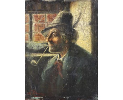 Dillmann, Otto: (1857 Biebrich - München 1906) zugeschr. Portrait eines Mannes mit Pfeife. - 3 rauchende Offiziere. 2 Ölgemäl