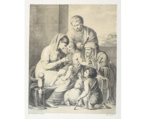 Hardorff, Gerdt: (1769 Steinkirchen - Hamburg 1864). Die heilige Familie. Tonlithographie um 1820. Ca. 33 x 26 cm, mit breite