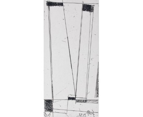 Siepmann, Heinrich: (1904 Mülheim/Ruhr 2002). Ohne Titel (geometrische Komposition). Radierung 1997. Plgr. ca.14,5 x 7 cm, Bl