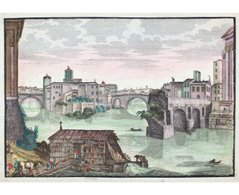 Guckkastenkupfer.: Mahon, Menorca. Premiere vue de L'Isle Minorque et d'une Partie du Fort St. Philippe. Altkolorierter Kupfe