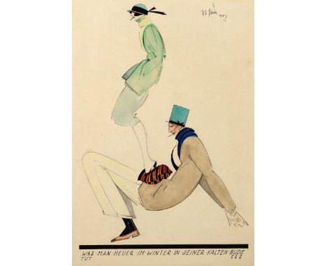 Binder, Hermann Otto: (1. Hälfte 20 Jh.). "Was man heuer im Winter in seiner kalten Bude tut". Aquarell und Bleistift. 1920. 