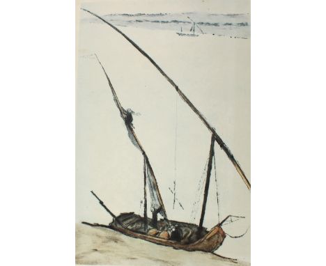 Orlik, Emil: (1870 Prag - Berlin 1932). Feluke auf dem Nil. Farbradierung 1917. 28,7 x 19 cm. Blgr. 32,8 x 23,4 cm. Sign. u. 