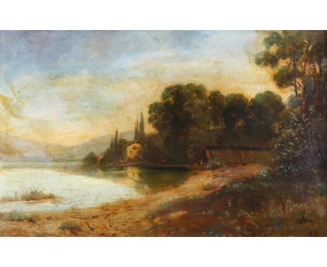 Monogrammist A.S.: Italienische Flusslandschaft in der Abenddämmerung. Öl a. Lwd. 1. Hälfte 19. Jh., ca. 36 x 57 cm. Monogr. 