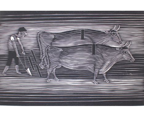 Marcks, Gerhard: (1889 Berlin - Burgbrohl 1981). "Pflüger" (auch "Kuhgespann II"). Holzschnitt gedr. für den Kasseler Kunstve