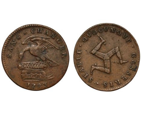 † Isle of Man, James Stanley, 10th Earl of Derby (1702-36), copper Pattern Halfpenny, 1723, Stanley family crest of eagle ove