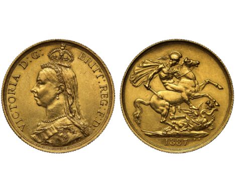 g Victoria (1837-1901), gold Two Pounds, 1887, Jubilee type crowned bust left, J.E.B. initials on truncation, legend surround