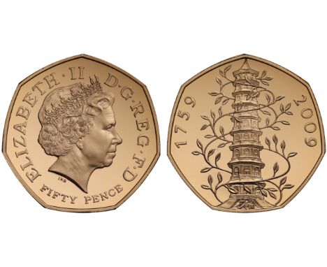 g Elizabeth II (1952-), gold Proof Fifty Pence, 2009, 250th Anniversary of Royal Botanic Gardens at Kew Commemorative, struck