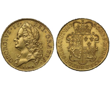 Struck from “Lima” Gold Treasure, the 1746 Gold Five GuineasGeorge II (1727-60), gold Five Guineas, 1746, LIMA. below older l