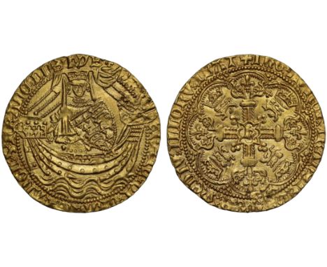 Henry V (1413-22), gold Noble of Six Shillings and Eight Pence, Tower Mint London, class C, King standing in ship with uprigh
