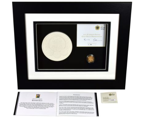 g Elizabeth II (1952-), gold Proof One Pound Coin, 2011, in presentation picture frame with plaster cast of the Edinburgh rev