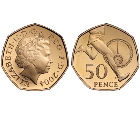 g Elizabeth II (1952 -), gold proof Fifty-Pence, 2004, struck in 22 carat gold for the 50th Anniversary of the four minute mi