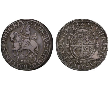 Charles I (1625-49), silver Halfcrown of Two Shillings and Sixpence, York Mint, type 7, armoured King on horseback left, with