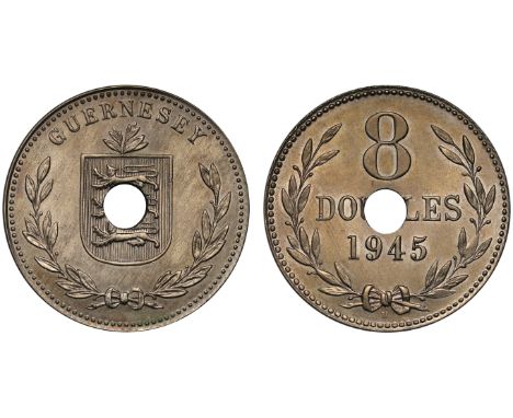 † Guernsey, George VI (1936-52), cupro-nickel Pattern Eight Doubles, 1945 H, Heaton Mint, officially cancelled by piercing at