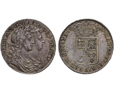 William and Mary (1688-94), silver Halfcrown, 1689, first conjoined laureate and draped busts right, legend and toothed borde
