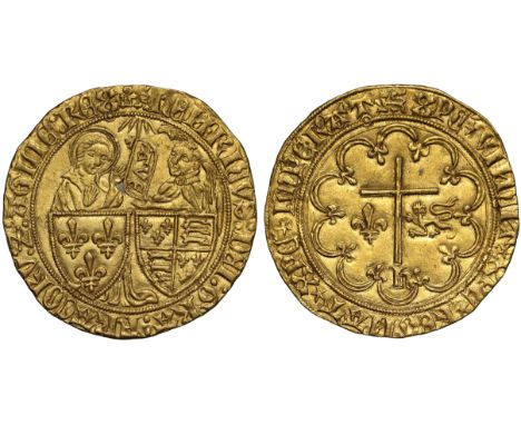 Henry VI, King of France (1422-53), gold Salut d'Or, Rouen Mint, initial mark leopard, pellet in annulet under last letter of