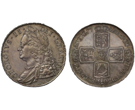 George II (1727-60), silver Crown, 1751, older laureate and draped bust left, legend surrounding, GEORGIUS.II. DEI.GRATIA., t