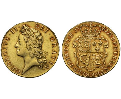 George II (1727-60), gold Five Guineas, 1741, the 4 struck over a 3 in date, young laureate head left, GEORGIVS.II. DEI.GRATI