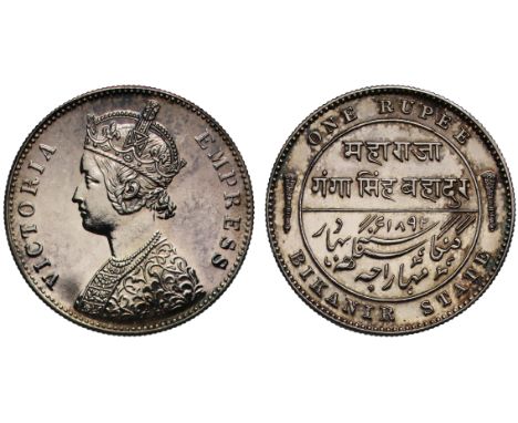 † India, Bikanir, Victoria (1837-1901), silver restrike Proof Rupee, 1892 (KM 72). Minor surface marks on this proof-like res