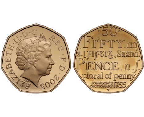 g Elizabeth II (1952 -), gold proof Fifty-Pence, 2005, struck in 22 carat gold for the 250th Anniversary of publication of Sa