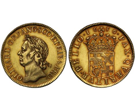 Highly Desirable Portrait Oliver Cromwell Gold Twenty Shilling Broad Dated 1656Oliver Cromwell (d.1658), gold Broad of Twenty
