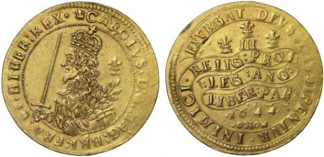 Extremely Rare Charles I Smaller Module Gold Triple Unite of 1644Charles I (1625-49), gold Triple Unite of Three Pounds, 1644