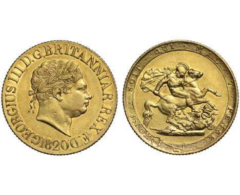 g George III (1760-1820), gold Sovereign, 1820, second laureate head right with more wiry hair, date below with open 2, legen