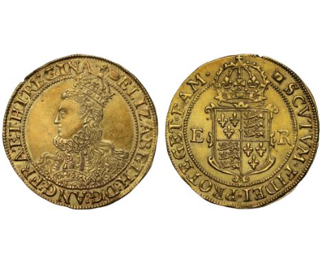 Nice Example of the Elaborate Bust of Elizabeth I on a Gold PoundElizabeth I (1558-1603), gold Pound of Twenty Shillings, str