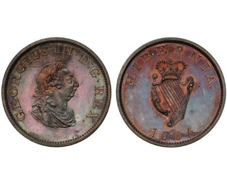 † Ireland, George III (1760-1820), copper proof Halfpenny, 1805, laureate and draped bust right, legend and toothed border su